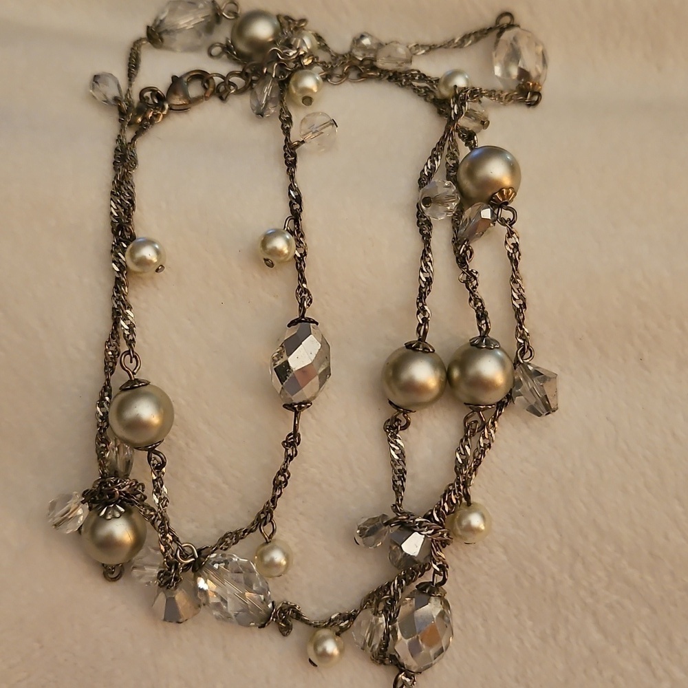PREMIER DESIGNS Faceted Glass Pearl Cha Cha Long Bridal Formal Chain Necklace - Picture 7 of 8
